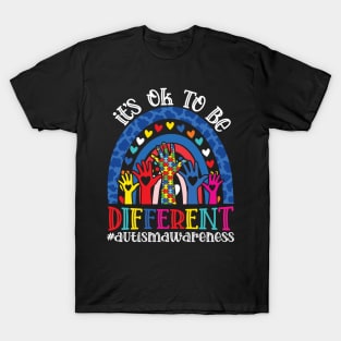 It's Ok To Be Different Autism Awareness Leopard Rainbow Shirt T-Shirt